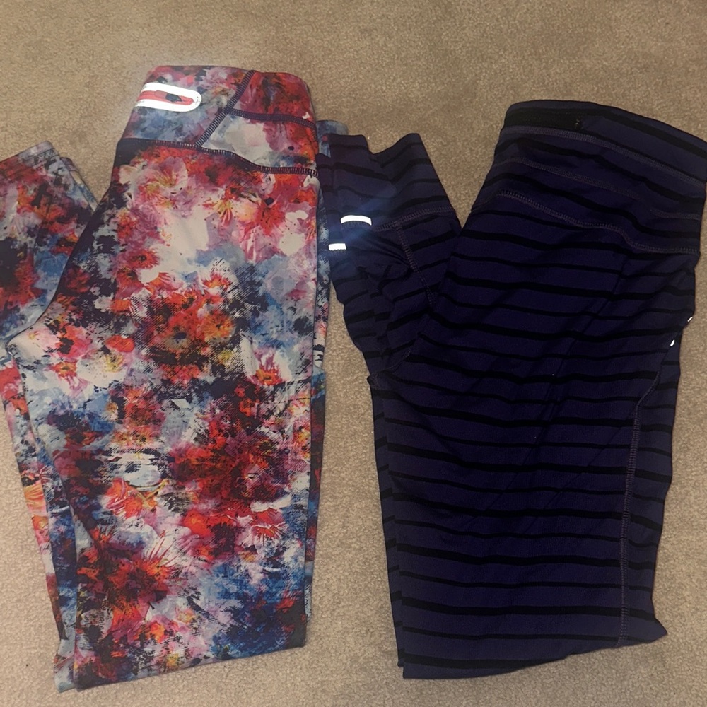 Athleta Multicolor and Purple Stripe Leggings